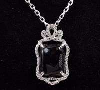 Gorgeous 5.41CTS Black Onyx & 0.70CTW Sapphire Gemstone Pendant in Sterling Silver Necklace