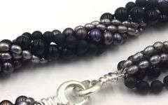 Multi strand black onyx and pearl necklace
