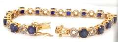 Adorable 18.00CTW Round Faceted Blue Sapphire & Diamond Bracelet in 14K Yellow Gold Over Sterling Si