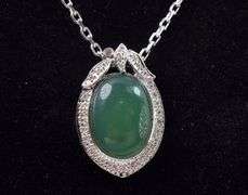 Marvelous 5.00CTS Oval Cabochon-Cut Chalcedony & Sapphire Gemstone Pendant Necklace in Sterling Silv