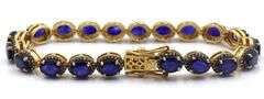 Fabulous 19.30CTW Oval Shaped Faceted Blue Sapphire & 1.40CTW Diamond Tennis Bracelet in 14K Yellow 