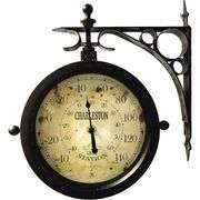 Charleston Double-Sided Train Station Clock & Thermometer
