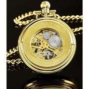 23K Gold-Plated Men's Skeleton Pocket Watch