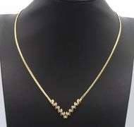 Pretty 14K YG V of Diamonds Necklace