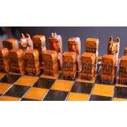 Collectors Hand-Carved Luxury Oak Wood Chess Set with Table