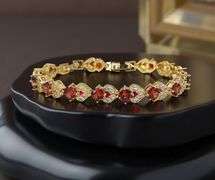18 Kt Yellow Gold Plate Simulated Padpaparacha Sapphire Bracelet and More4 Piece Jewelry Set