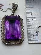 Striking 26.84ct Emerald-Cut Amethyst Pendant with 1.61ct Natural Diamonds in Sterling Silver