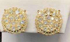 14K Yellow Gold Round Brilliant Cut Diamond Cluster Earring