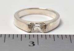 Inlaid White Cz Band Ring in Sterling Silver