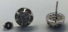 14K White Gold Round Brilliant Cut Diamond Cluster Earring