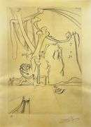 Rare Salvador Dali Pencil Signed Etching on Parchment Paper from 'Roi je t'attends à Babylone' suite
