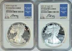 Flawless Signed 2020-S & 2021-W NGC PF70 $1 Silver Eagles