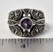 Amethyst and Marcasite Ring in Sterling Silver