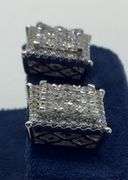 14K White Gold Round Brilliant Cut Diamond Cluster Earring