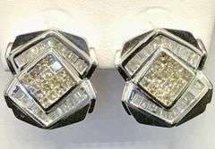 14K White Gold Emerald Cut Diamond Cluster Earring
