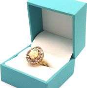 Lovely 1.90CTS Pear Shaped Cabochon-Cut Ethiopian Opal W/ Fire & Diamond Ring on 14K Yellow Gold pla