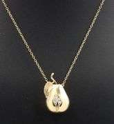 14kt Yellow gold diamond pear fruit pendant on chain