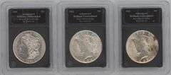 Brilliant Uncirculated 1921, 1922, & 1923 Silver Dollars in holders