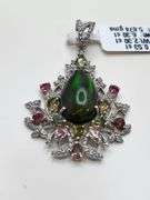 0.53ct Diamond-Centered Pendant with 6.30ct Opal, Sapphire & Diamond Accents in Sterling Silver