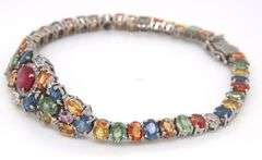 Darling Brand New European 19.09CTW Multi Colored Sapphires & Diamond Bracelet in 14K White Gold Ove