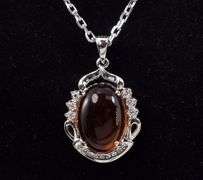 Precious 9.30CTS Oval Shaped Cabochon-Cut Feldspar & Sapphire Gemstone Pendant Necklace in Sterling 