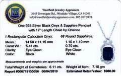 Gorgeous 5.41CTS Black Onyx & 0.70CTW Sapphire Gemstone Pendant in Sterling Silver Necklace
