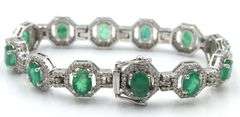 Sparkling 9.98CTW Oval Shaped Emerald-Cut  Natural Emerald & 2.68CTW Diamond Bracelet in 14K White G