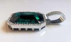Plated Huge 62.5 Ct Simulated Emerald Diamond Pendant