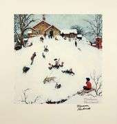 Exclusive Signed Norman Rockwell Offset Lithograph "Sledding"