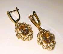 18 Kt Yellow Gold Plate Lab Simulated Orange Sapphire 4 Piece Jewelry Set