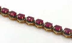 Dreamy 22.00CTW Oval Emerald-Cut Raspberry Red Ruby & Diamond Bracelet in 14K Yellow Gold Over Sterl
