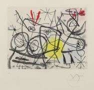 Rare Joan Miro Signed Etching and Aquatint in Colors Préparatifs D'Oiseaux, 1963