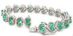 Amazing 10.90CTW Oval Faceted Emerald & 2.80CTW Diamond Heart Shaped Link Bracelet in 14K Yellow Gol