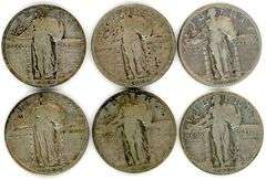 6 Assorted Standing Liberty Quarters