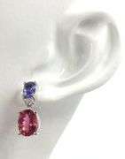 14kt White gold 1ctw tanzanite and pink tourmaline dangle earrings