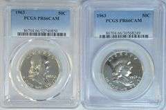2 PCGS PR66CAM graded 1963 Franklin Half Dollars