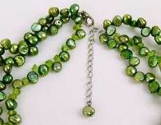 Triple Strand Green Pearl Necklace with Sterling Clasp