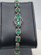 Elegant over 6.88ct Natural Colombian Emerald design and 1.66 ct diamond Bracelet-  in Sterling Silv