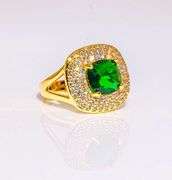 Stunning 18 Kt Yellow Gold Plate 4 Piece Lab Simulated Emerald Jewelry Set