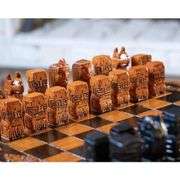 Collectors Hand-Carved Luxury Oak Wood Chess Set with Table