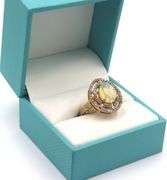 Lovely 1.90CTS Pear Shaped Cabochon-Cut Ethiopian Opal W/ Fire & Diamond Ring on 14K Yellow Gold pla