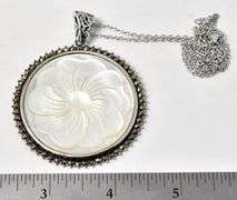 Mother of Pearl and Marcasite Gemstone Pendant Necklace in Sterling Silver