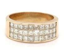 14kt Yellow gold 1ctw invisible set diamond wide band