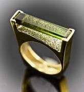 Phenomenal Green Tourmaline and Diamond 18K Ring