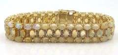 Fabulous Brand New European 26.10CTW Ethiopian Opal W/ Fire & Diamond Bracelet in 14K Yellow Gold Ov