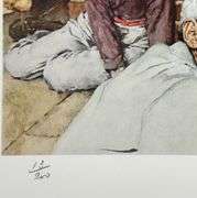 Rare Norman Rockwell Lithograph Signed Horseshoe Forging Contest, 1976