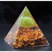 Tree of Life Peridot and Tiger's Eye Crystal Pyramid