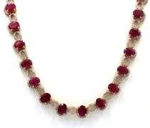 Inspiring Brand New European 40.00CTW Oval Emerald -Cut Rubies & 3.00CTW Diamond Necklace in 14K Yel