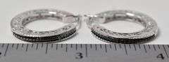 Blue Diamond Hoop Earrings in Sterling Silver