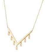 New 1.00ctw Round and Baguette Diamond V Bar Dangle Pendant Necklace in 14K